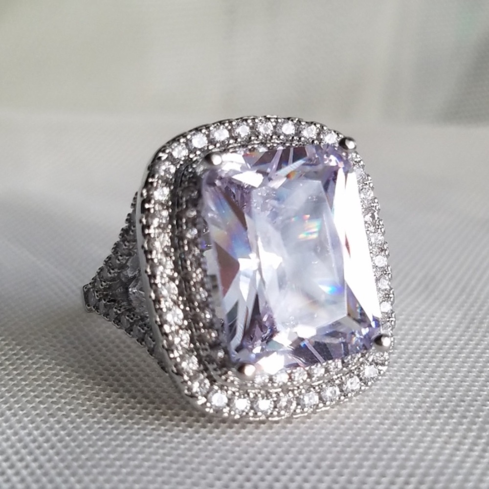 Swarovski Elements 925 Sterling Silver Huge Halo Solitaire Statement Ring NEW - Picture 3 of 17